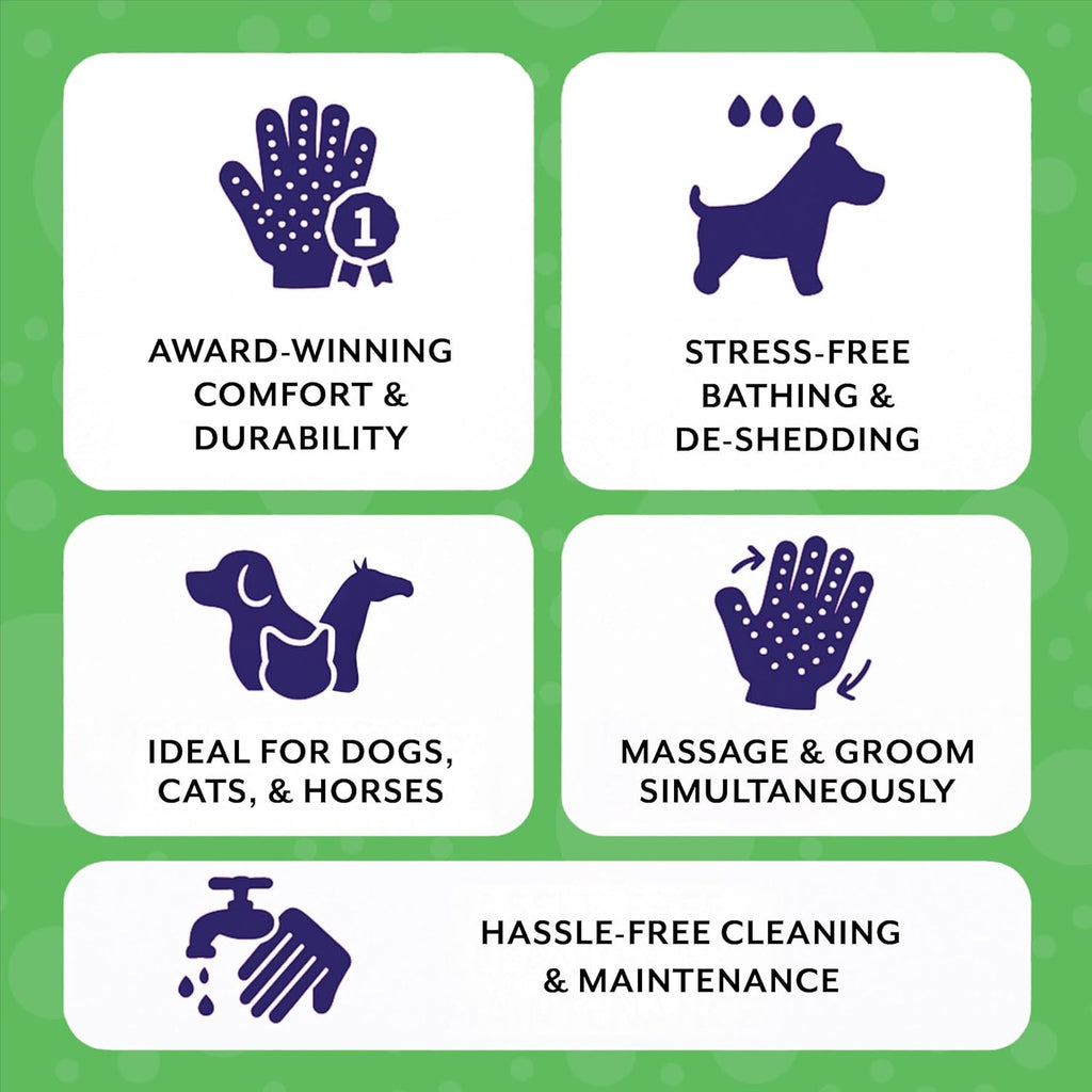 Pet Grooming Gloves - Patented #1 Ranked, Award Winning Shedding, Bathing, & Hair Remover Gloves - Gentle Brush for Cats, Dogs, and Horses (Grey, Large)